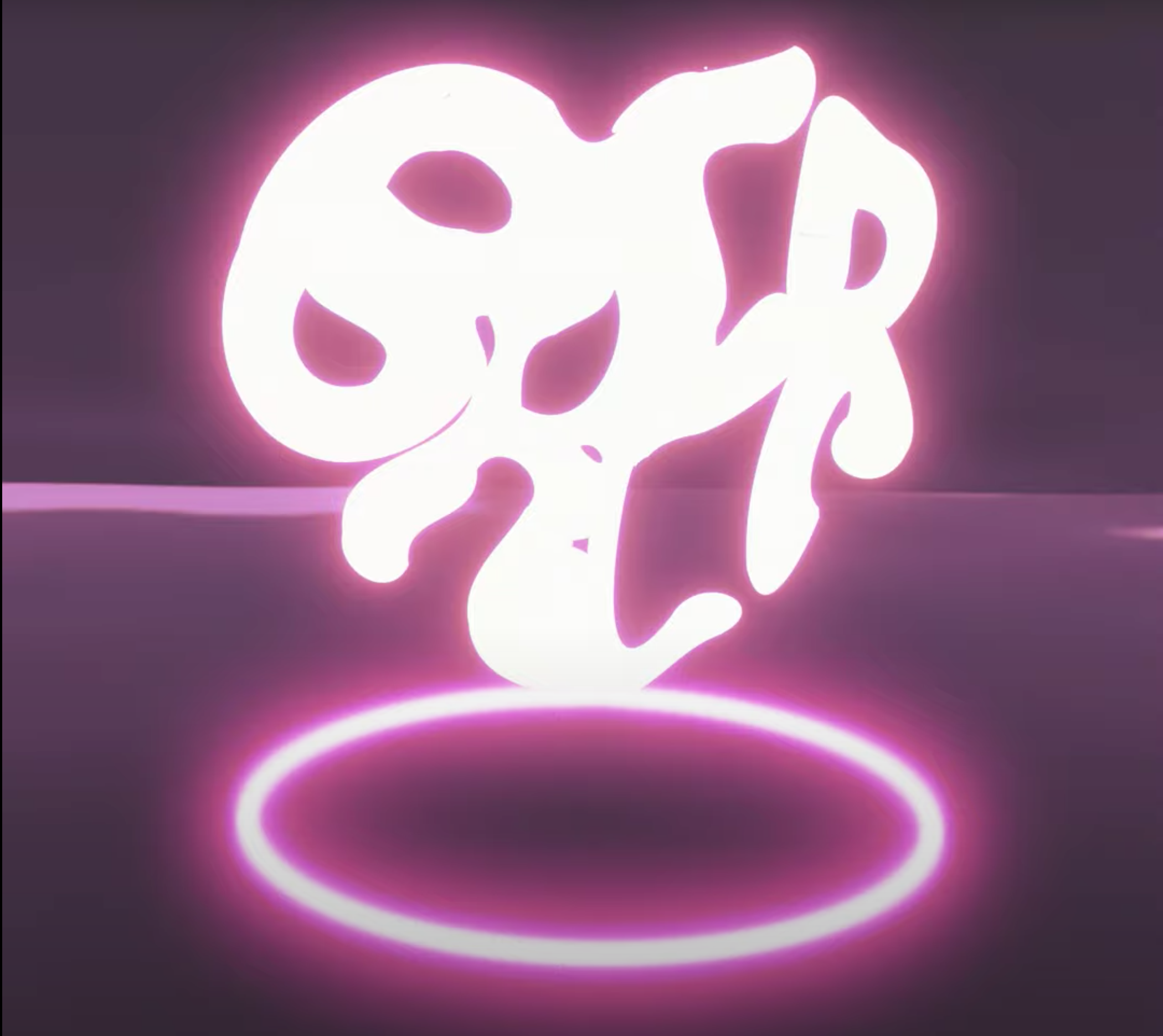 Glowing white text that reads 'Brer D.' in the shape of a heart floats above a neon pink ring of light, casting a soft pink glow on a dark purple background.